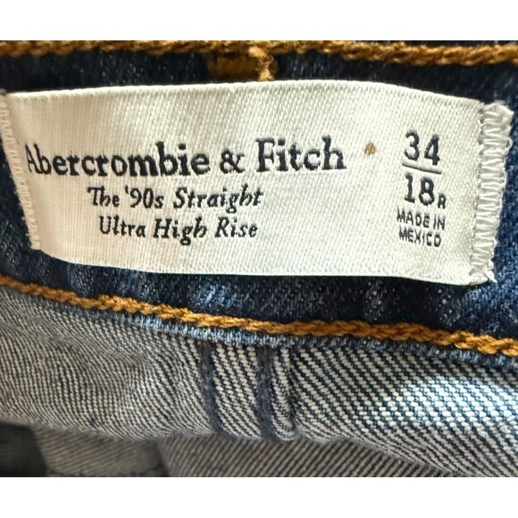 NWT Abercrombie Fitch 90s Straight Ultra High Rise Jeans 34 Blue Denim‎ 18 Retro - Picture 4 of 6